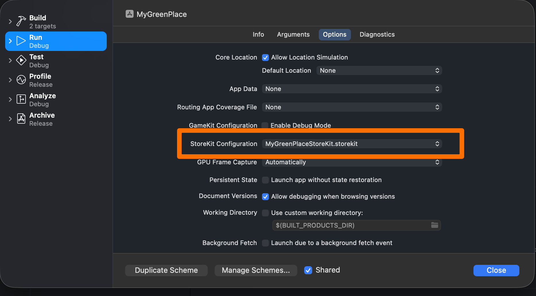 StoreKit Configuration Scheme